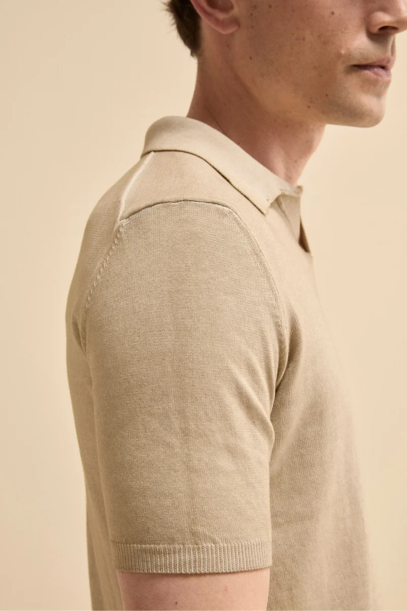 Polo Mezza Manica in Cotone Crêpe - PANNA - immagine 4