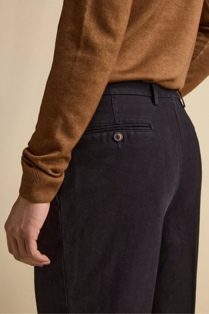 Pantalone con Pieghe Slim Fit in Cotone - BLU - immagine 4