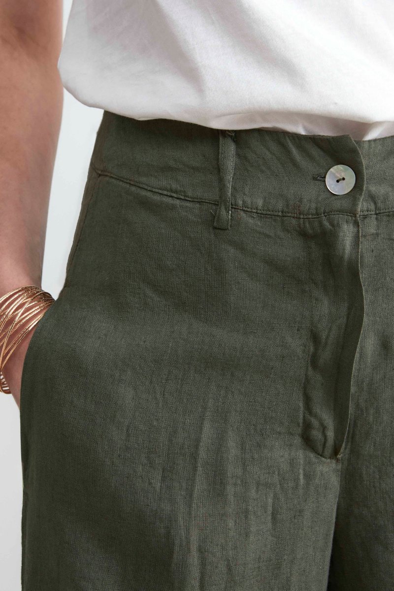 Pantaloni in lino cropped - FANGO - immagine 4