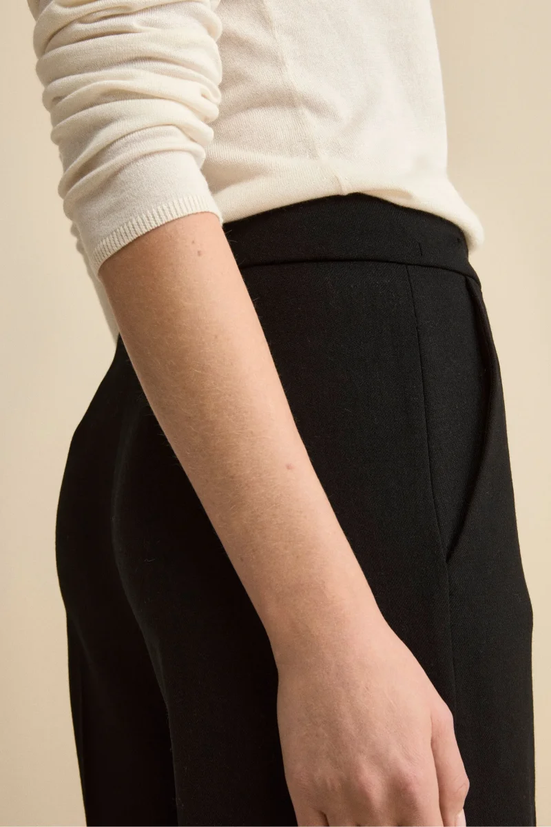 Pantalone con Pieghe a Palazzo in Misto Lana - NERO - immagine 4