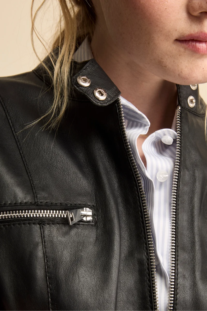 Giacca di Pelle Coreana con Zip - NERO - immagine 4