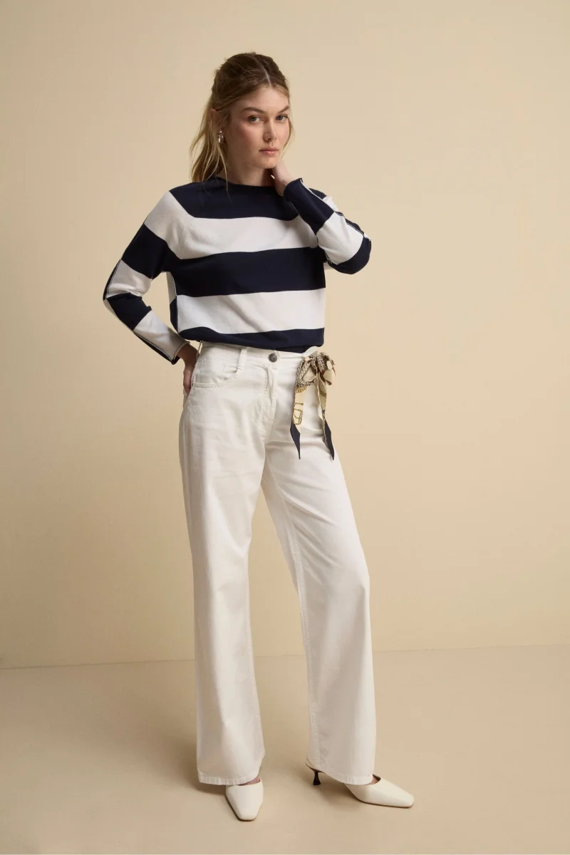 Pantalone Cinque Tasche a Gamba Larga - BIANCO - immagine 5