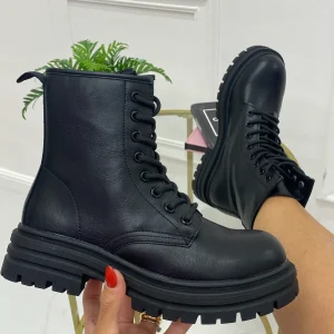 Aria - Stivaletti Bassi Anfibi Lacci  Casual Comodo Nero