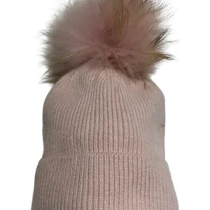 Berretto in lana con pon pon in murmasky rosa antico