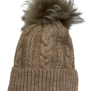 Berretto in lana int con pon pon in murmasky beige