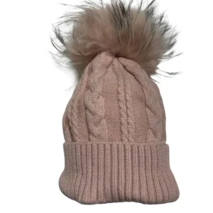 Berretto in lana int con pon pon in murmasky rosa