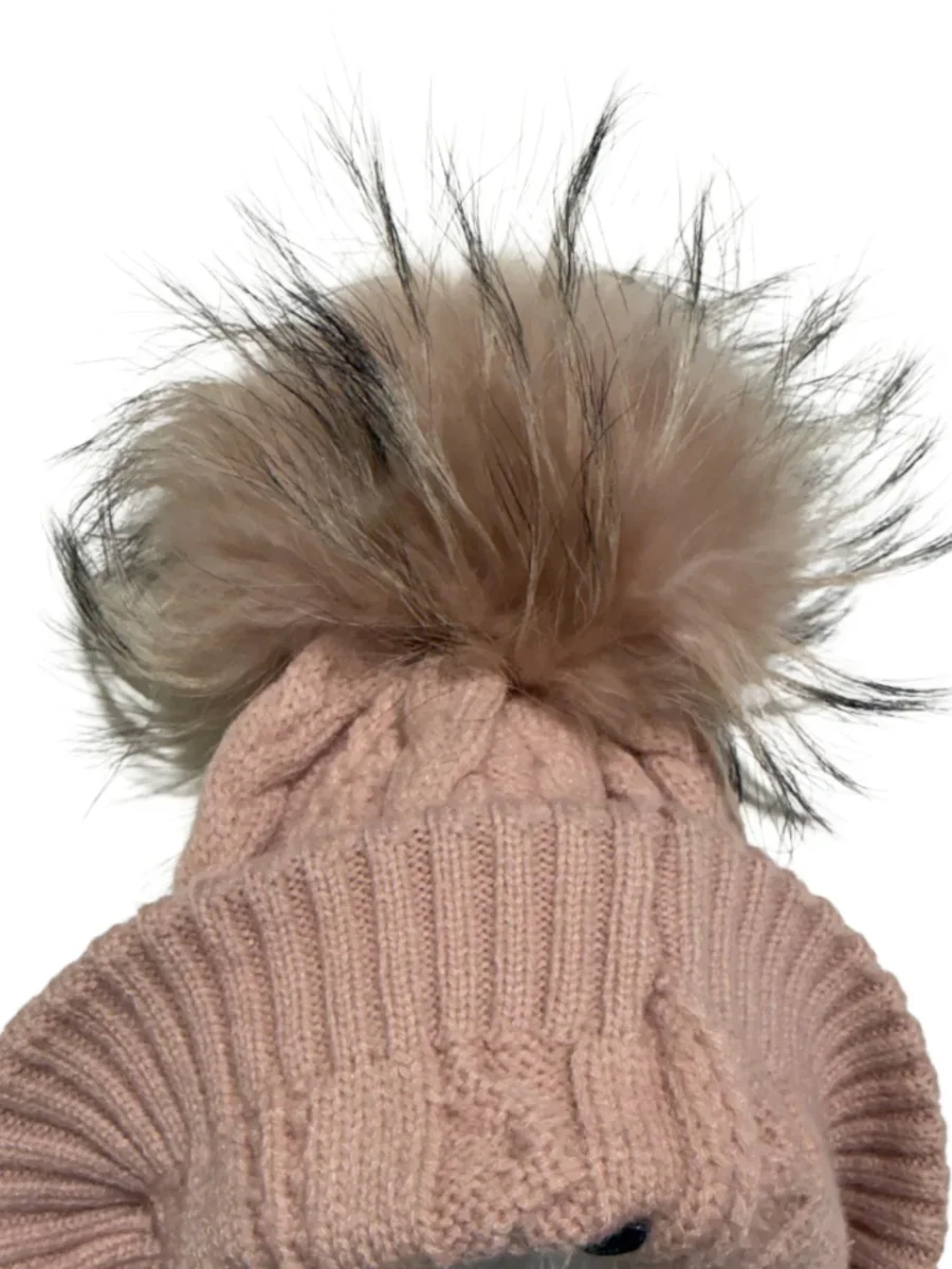 Berretto in lana int con pon pon in murmasky rosa - immagine 3