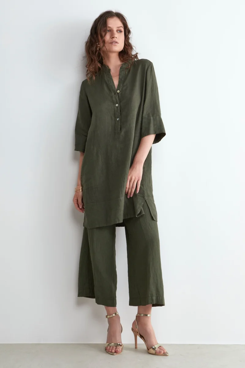 Pantaloni in lino cropped - FANGO - immagine 5