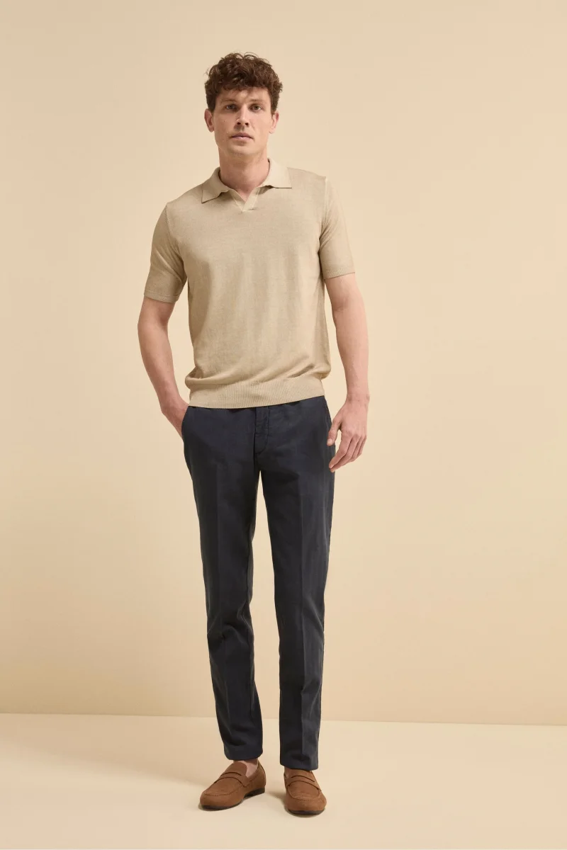 Polo Mezza Manica in Cotone Crêpe - PANNA - immagine 5