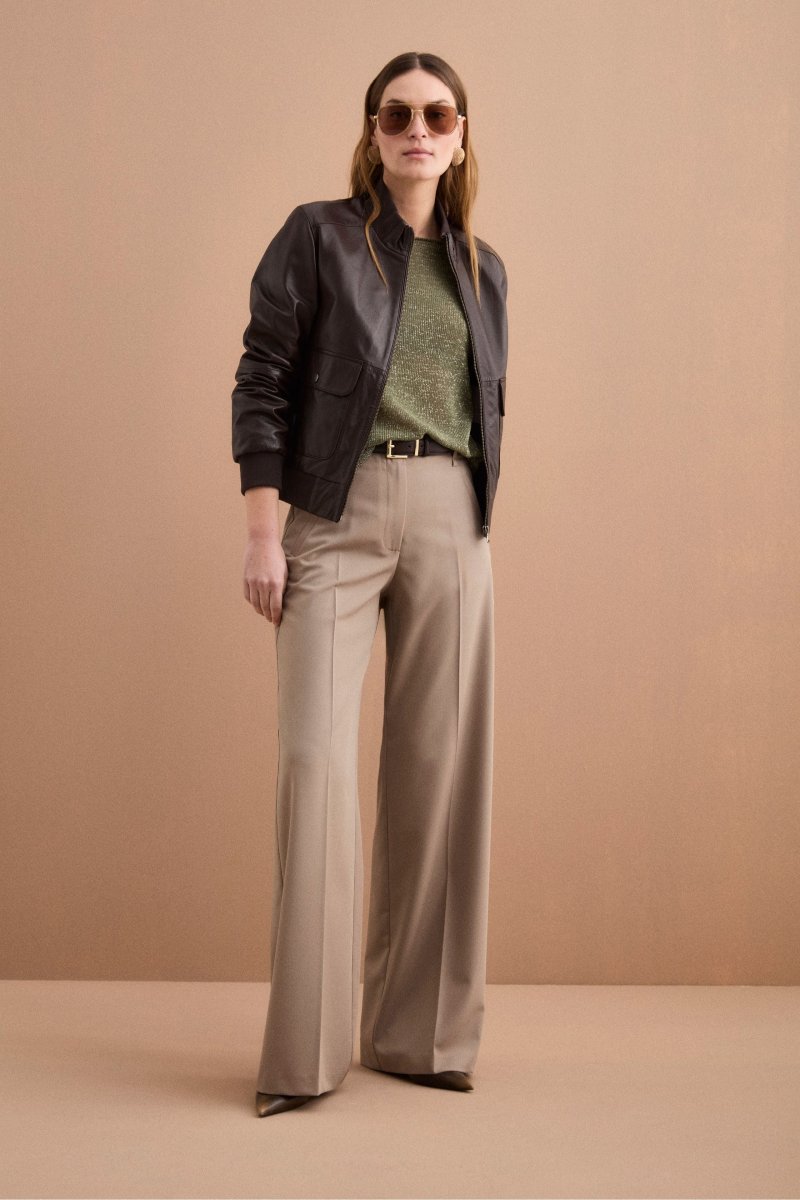 Pantalone Elegante a Palazzo con Piega - TORTORA - immagine 3