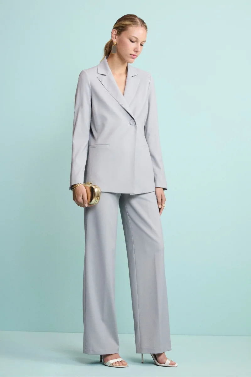 Pantalone a Palazzo in Lana Vergine - GRIGIO CHIARO - immagine 3