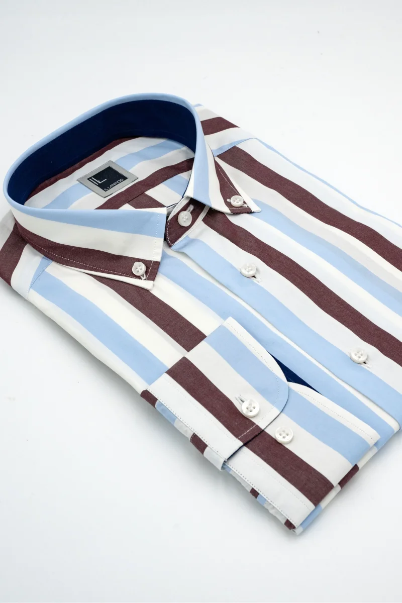 Camicia Slim Fit a Righe Button Down - RIGATO BEIGE/BLU - immagine 3