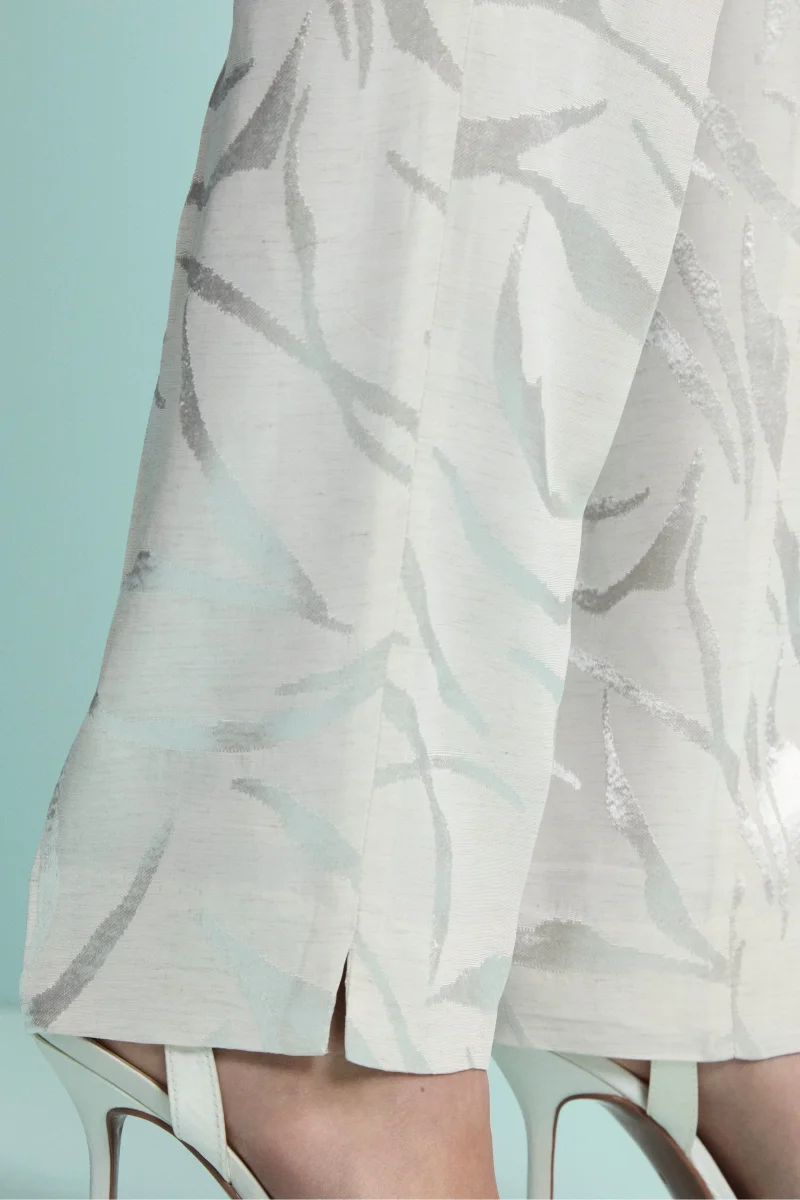 Pantalone a Sigaretta Damascato in Misto Lino - ECRU - immagine 5