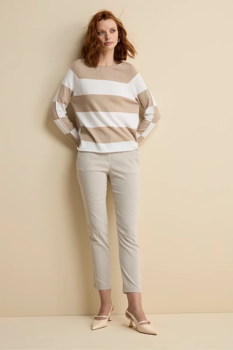 Pantalone Cropped in Bengalina - BEIGE RIGATO - immagine 5