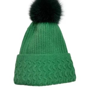 Berretto in lana int con pon pon in murmasky verde