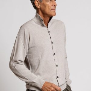 Cardigan in misto cashmere con collo alto Beige Chiaro