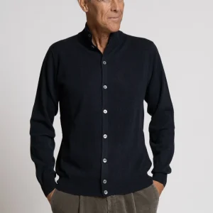 Cardigan in Misto cashmere con collo alto Navy