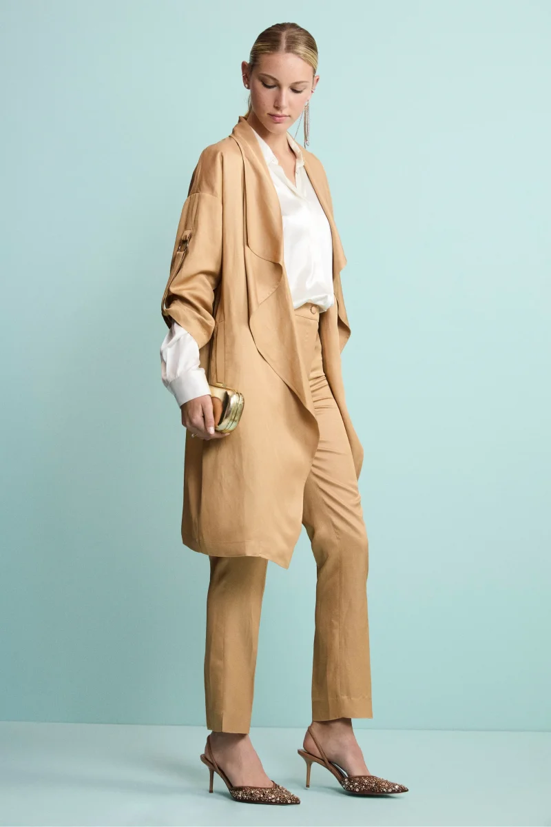 Pantalone Elegante a Sigaretta in Misto Lino - ORO - immagine 6