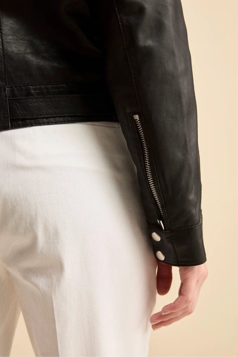 Giacca di Pelle Coreana con Zip - NERO - immagine 6