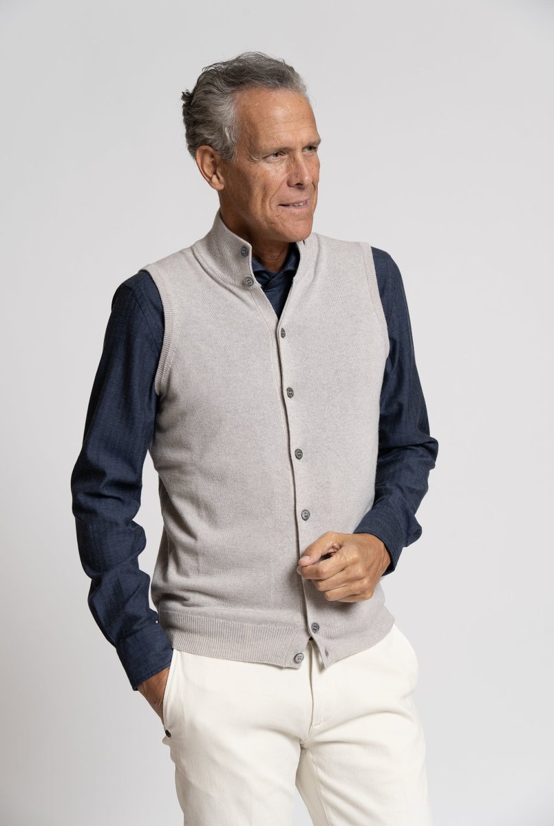 Gilet in Misto Cashmere Collo Alto Beige Freddo