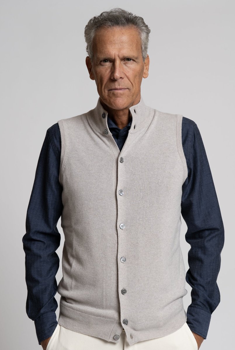 Gilet in Misto Cashmere Collo Alto Beige Freddo - immagine 3