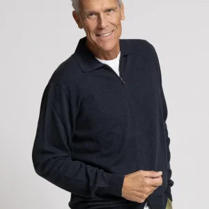 Cardigan in Misto Cashmere con Zip frontale, Navy