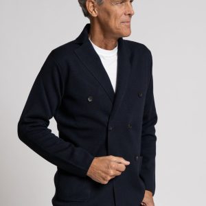 Giacca Maglia Doppiopetto in Lana Merino Navy
