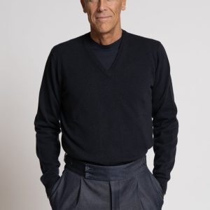 Maglia scollo a V in puro cashmere Navy