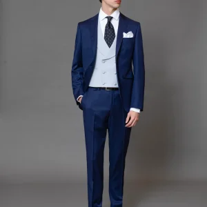 Giacca monopetto Mezzo thight rever a lancia e Pantalone classico in lana finissima blu royal