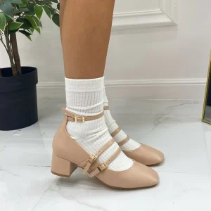 Delia - Décolleté Donna Punta Tacco Basso Quadrato Eco Pelle Beige