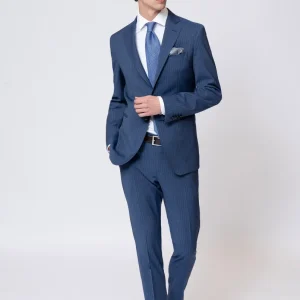 Abito monopetto in lana super fine, rever classico Blu Chiaro gessato