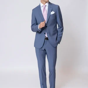 Abito monopetto in lana super fine rever classico Blu Glicine