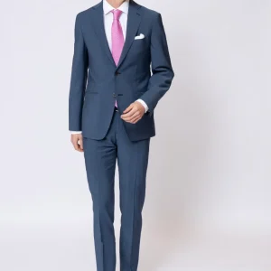 Abito monopetto in lana moher, rever classico color Blu Polvere