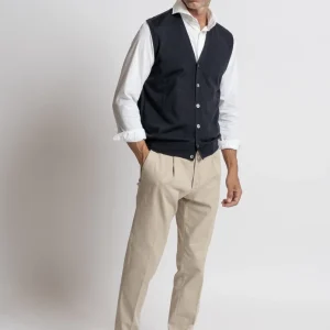 Gilet Abbottonato in Lana Royal Merino extra fine color blu Navy