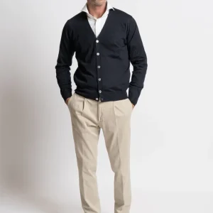 Cardigan Abbottonato in Lana Royal Merino extra fine color blu Navy