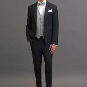 Smoking con rever a scialle punta spillo nero