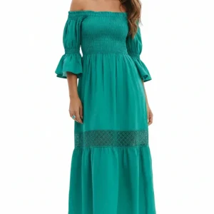 Abito Positano Lungo in Puro Lino Verde Smeraldo