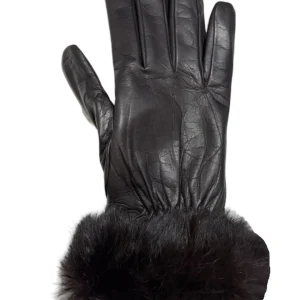 Guanto in vera pelle da donna testa di moro bordati in lapin