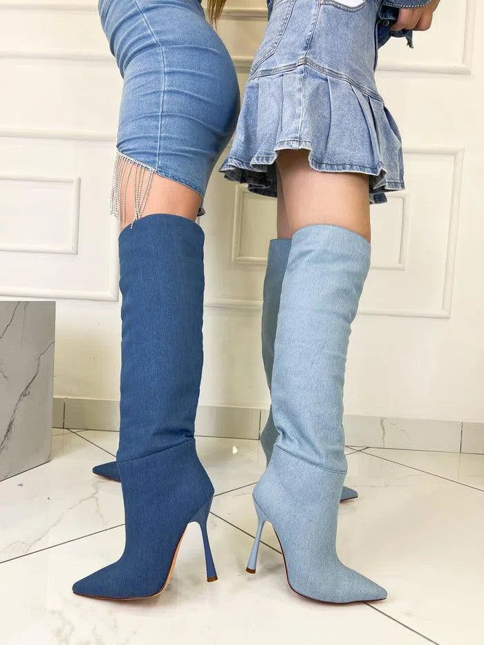 AMYIA- STIVALI CON TACCHI DENIM - immagine 2