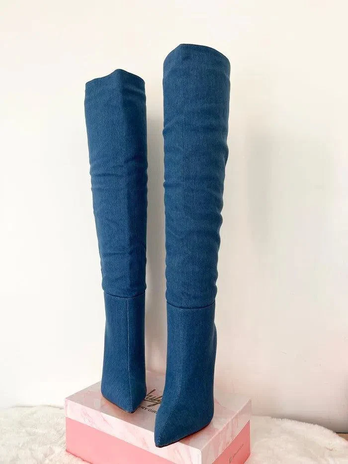 AMYIA- STIVALI CON TACCHI DENIM - immagine 6