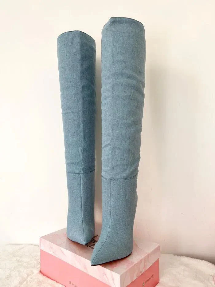 AMYIA- STIVALI CON TACCHI DENIM - immagine 9