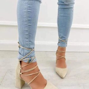 ALISE- Décolleté in camoscio con lacci alla caviglia