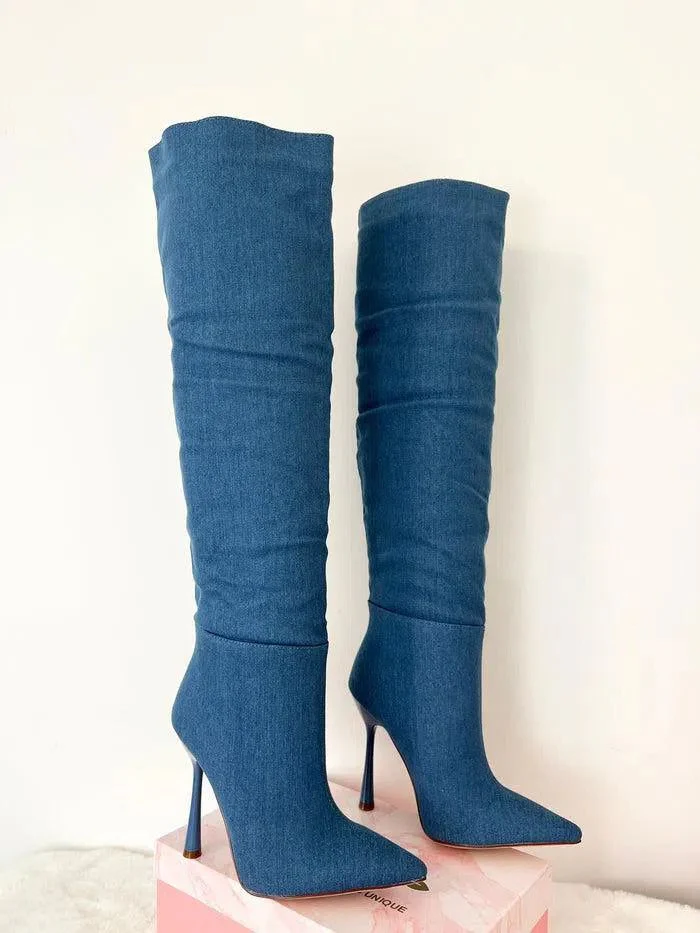 AMYIA- STIVALI CON TACCHI DENIM - immagine 5