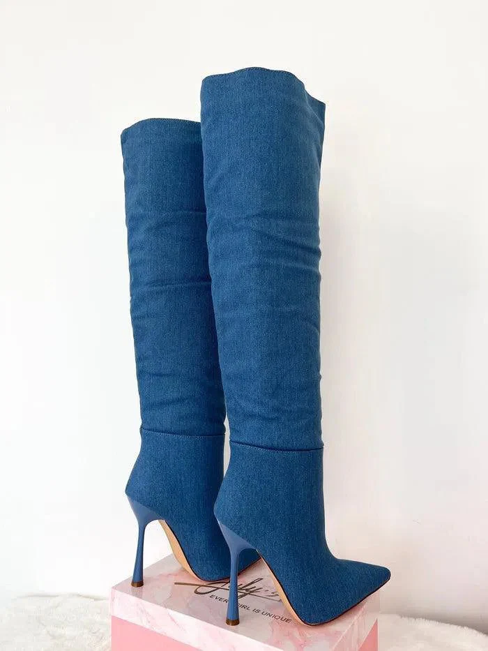 AMYIA- STIVALI CON TACCHI DENIM - immagine 7