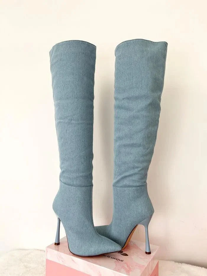 AMYIA- STIVALI CON TACCHI DENIM - immagine 8