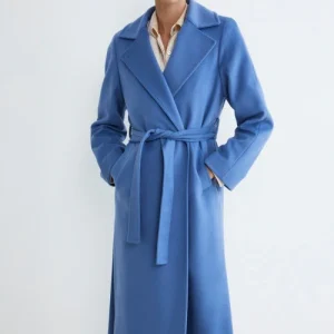 Cappotto lungo in lana e cashmere - AZZURRO