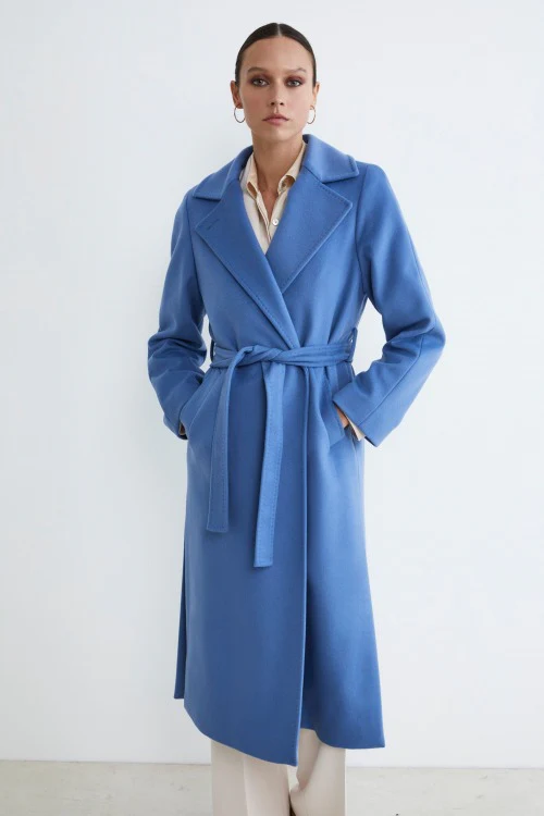 Cappotto lungo in lana e cashmere - AZZURRO - immagine 2