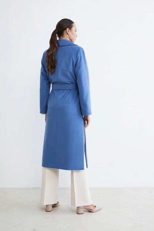 Cappotto lungo in lana e cashmere - AZZURRO - immagine 3