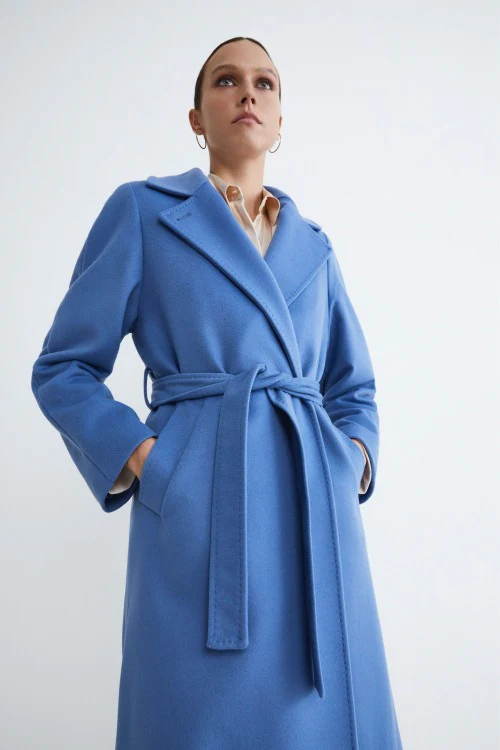 Cappotto lungo in lana e cashmere - AZZURRO - immagine 4