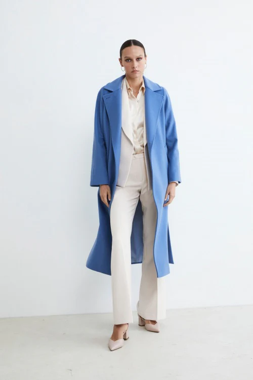 Cappotto lungo in lana e cashmere - AZZURRO - immagine 7